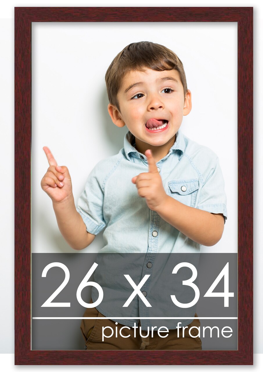26x34 Solid Wood Picture Frame with UV-Resistant Acrylic & Acid-Free Backing, Available in 6 Finishes: Matte Black, Matte White, Metallic Bronze, Silver, Natural Wood Grain & Mahogany